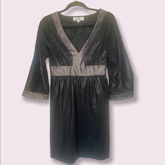 Tibi Metallic Long Sleeve Wool Lane Dress Size 6 - Black - Picture 1 of 14
